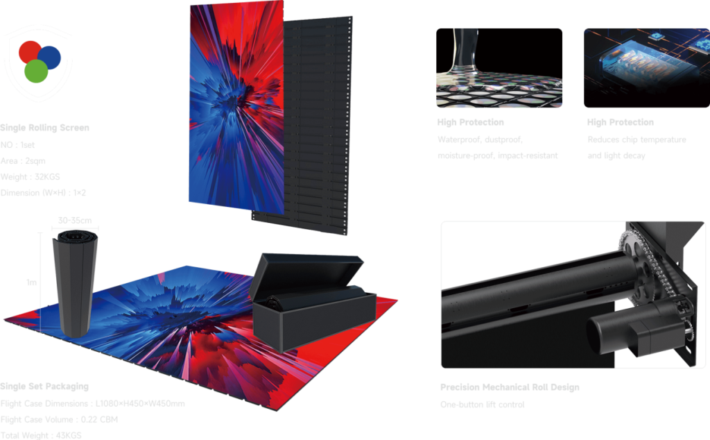 135” Rollable LED Display – Motorized Flexible LED Wall