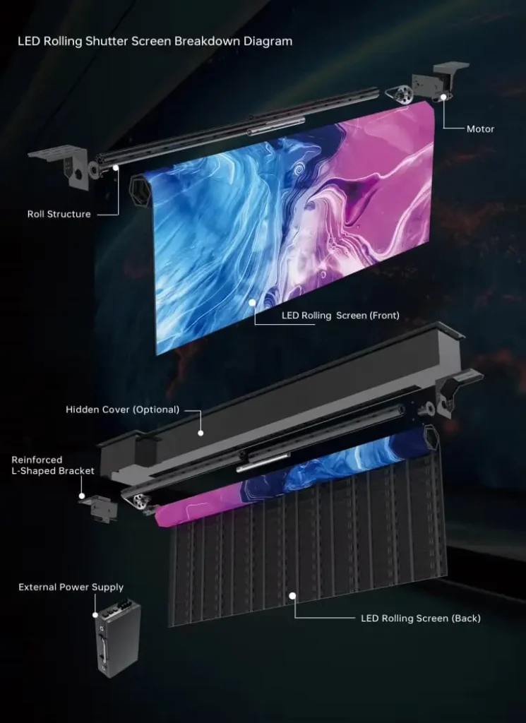 135” Rollable LED Display – Motorized Flexible LED Wall